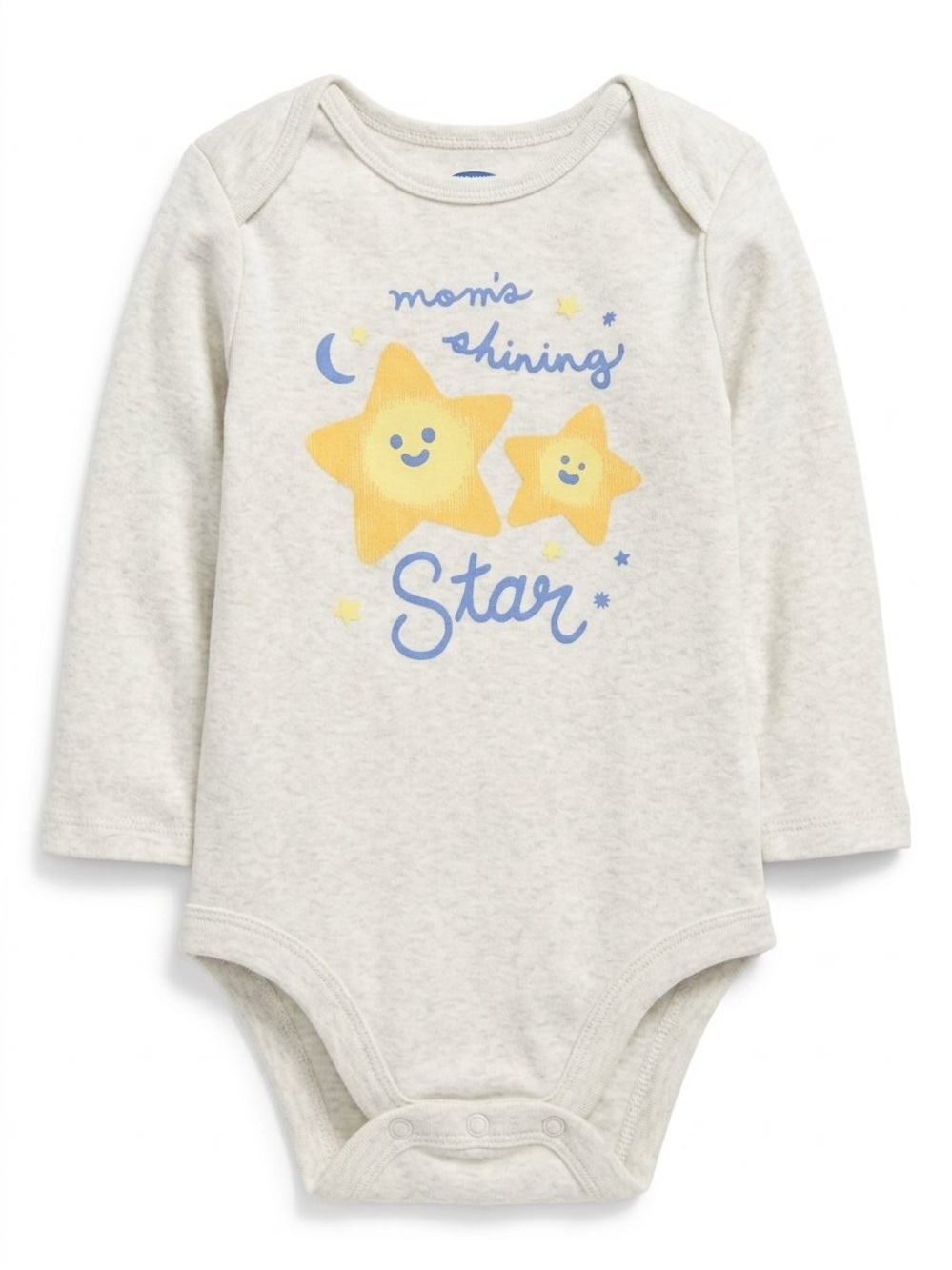 Old Navy Cream Long-Sleeve Baby One-Piece with Yellow Star Graphics